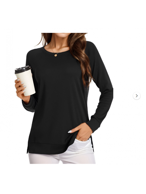 EASTHER Plus Size Tops Women's Round Neck Long Sle...