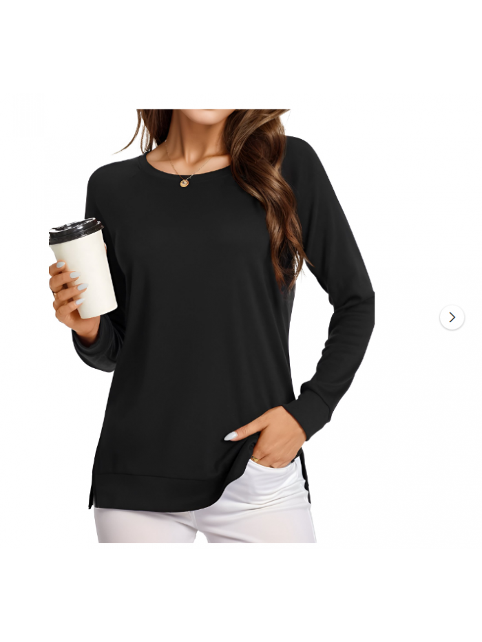 EASTHER Plus Size Tops Women's Round Neck Long Sleeve Knit Ribbed Fitted Crop Top Casual Basic Shirts