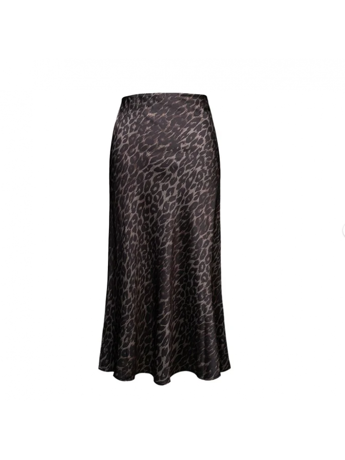 EASTHER Leopard Print Skirt for Women Cheetah High Waist Silk Satin Elasticized Skirts