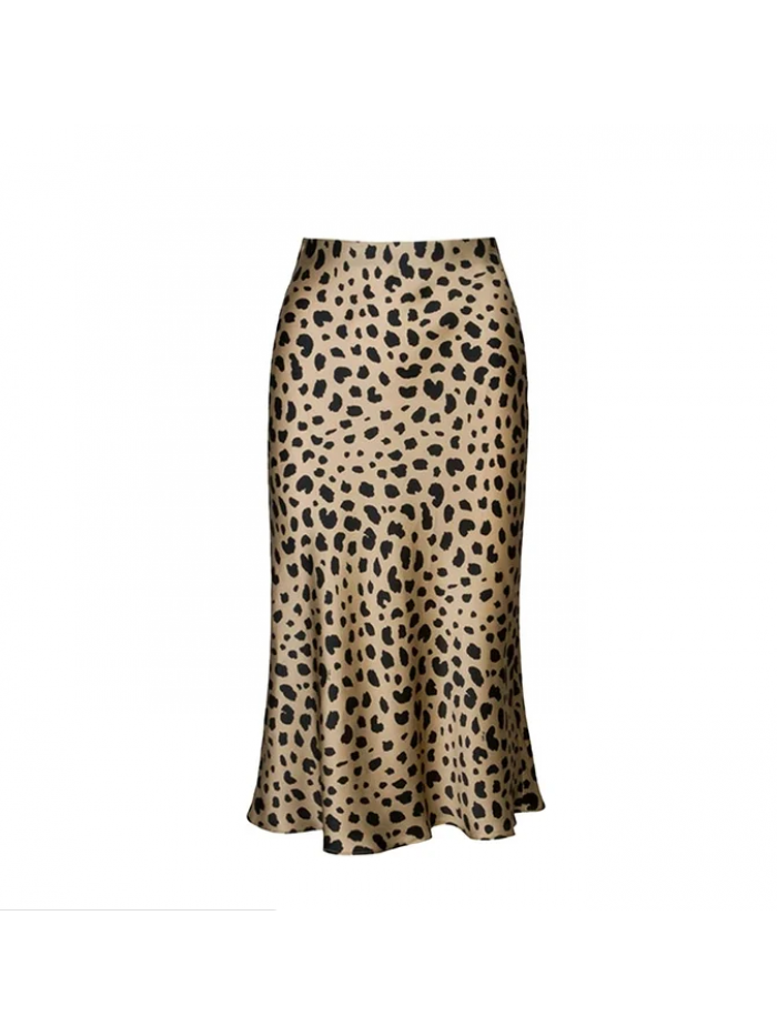 EASTHER Leopard Print Skirt for Women Cheetah High Waist Silk Satin Elasticized Skirts