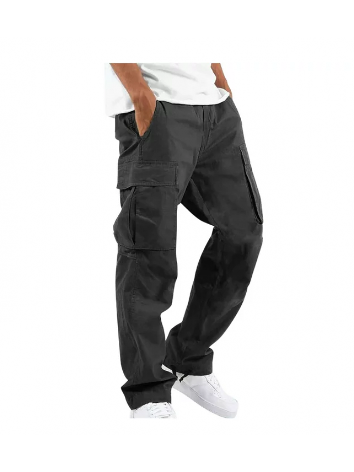 EASTHER Cargo Casual Pants Jogging Pants With Zipper Pockets Men Solid Casual Multiple Pockets Outdoor Straight Type Fitness Cargo Elegant Pants Men