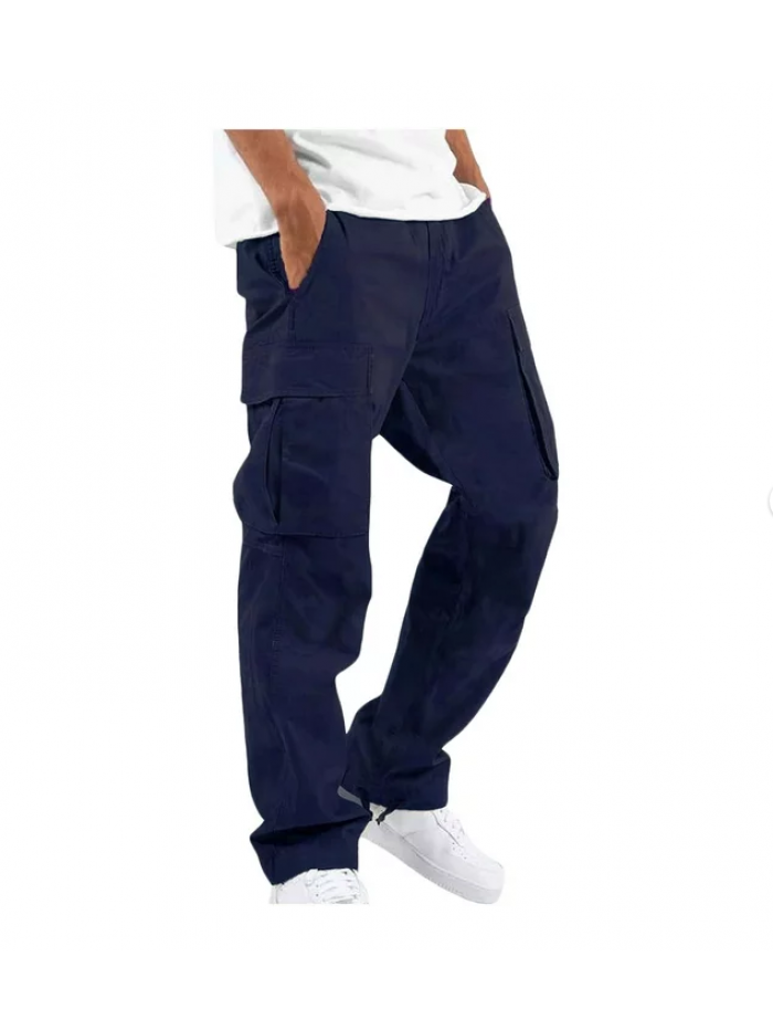 EASTHER Cargo Casual Pants Jogging Pants With Zipper Pockets Men Solid Casual Multiple Pockets Outdoor Straight Type Fitness Cargo Elegant Pants Men