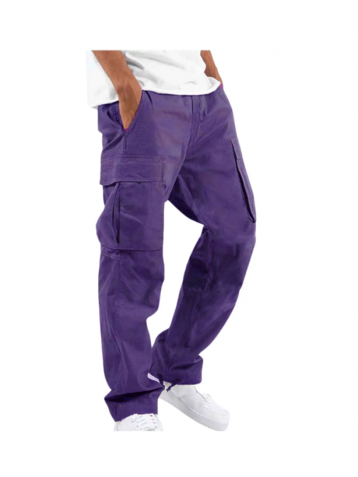 EASTHER Cargo Casual Pants Jogging Pants With Zipper Pockets Men Solid Casual Multiple Pockets Outdoor Straight Type Fitness Cargo Elegant Pants Men