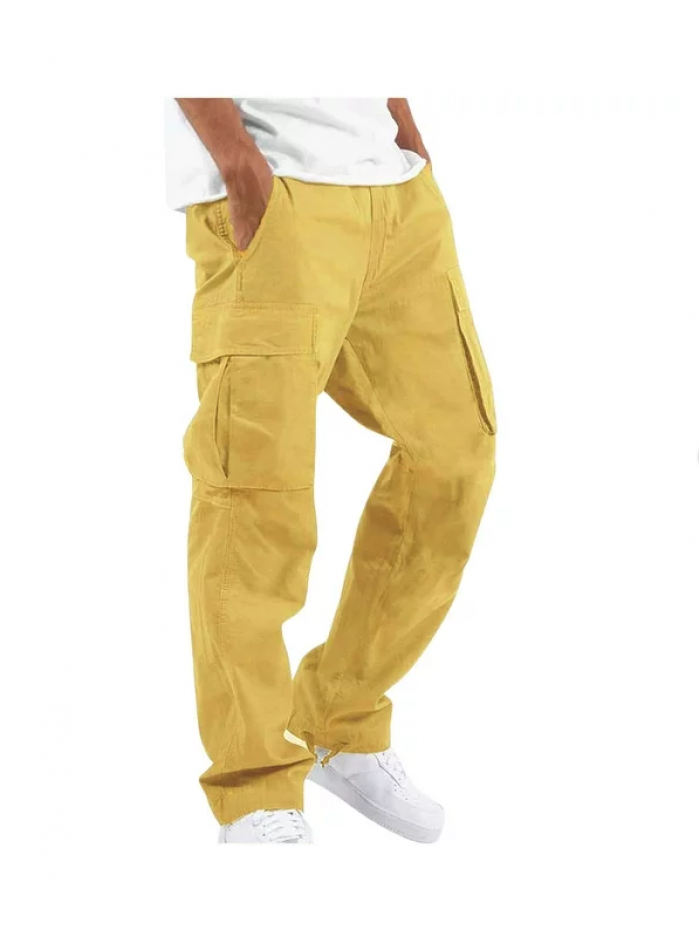 EASTHER Cargo Casual Pants Jogging Pants With Zipper Pockets Men Solid Casual Multiple Pockets Outdoor Straight Type Fitness Cargo Elegant Pants Men
