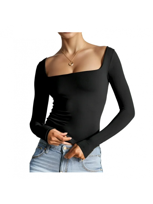 Easther Women's Sexy Long Sleeve Crop Top Square N...