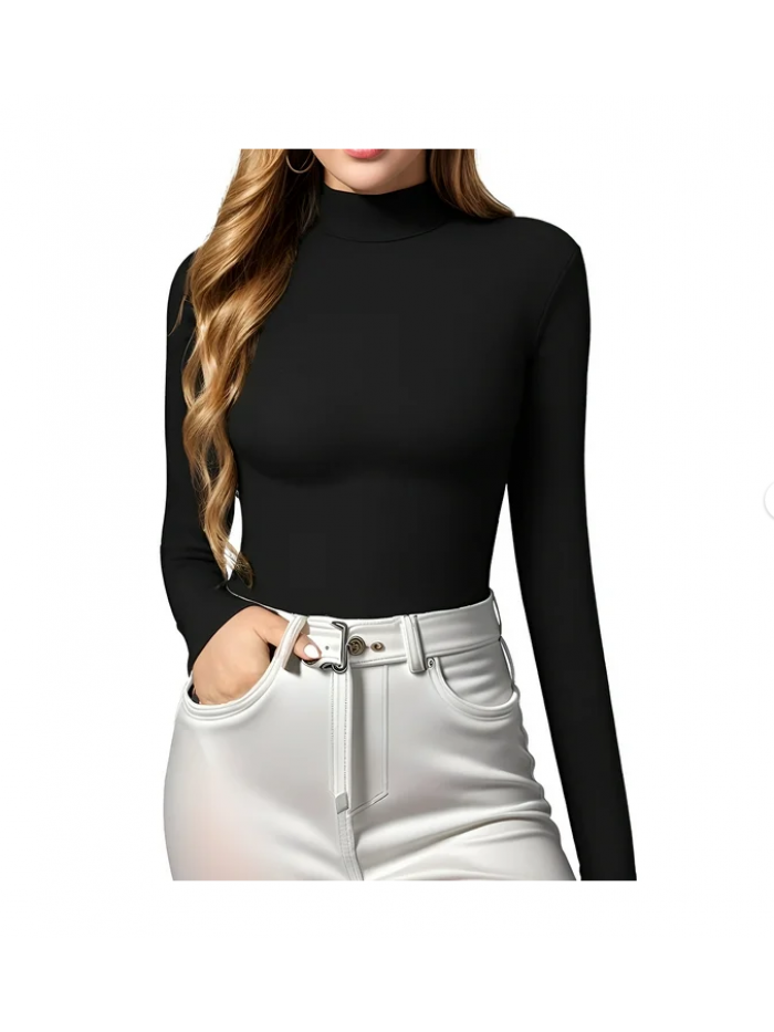 EASTHER Christmas Shirts Women's Mock Turtle Neck Slim Fit Long Half Short Sleeve T Shirt Tight Tops Tee Christmas Sweatshirts Red L