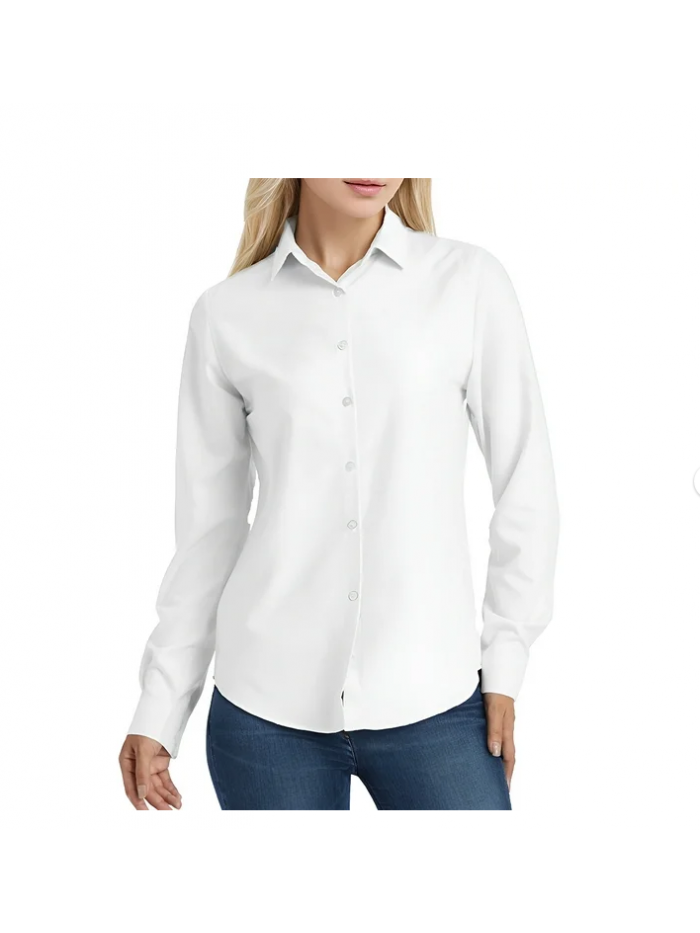EASTHER Womens Blouses Soft Wrinkle Free Button Down Shirts for Women Solid Short/Long Sleeve Striped Formal Work Dress Blouses Tops Christmas Sweatshirts White XXL