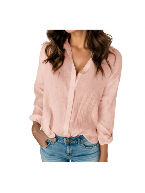 EASTHER Womens Long Sleeve Tops V Neck Roll up But...