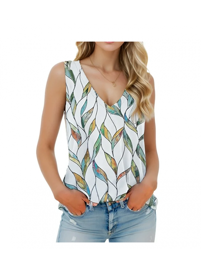 EASTHER Sleeveless Womens Tank Tops V Neck T Shirts Sleeveless Tops Loose Fit Floral Side Split Tanks