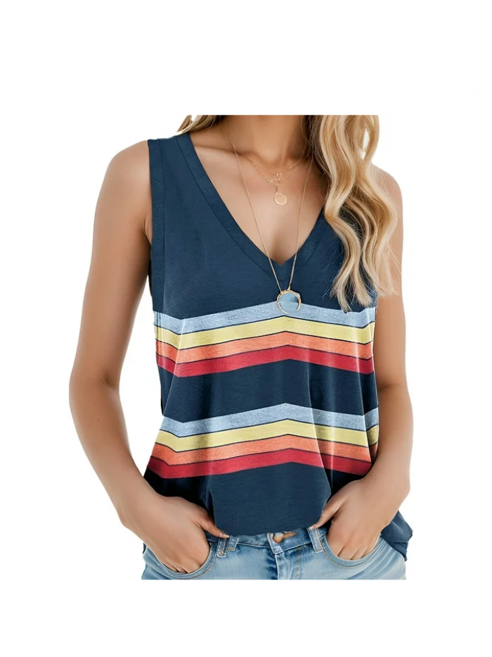 EASTHER Sleeveless Womens Tank Tops V Neck T Shirts Sleeveless Tops Loose Fit Floral Side Split Tanks