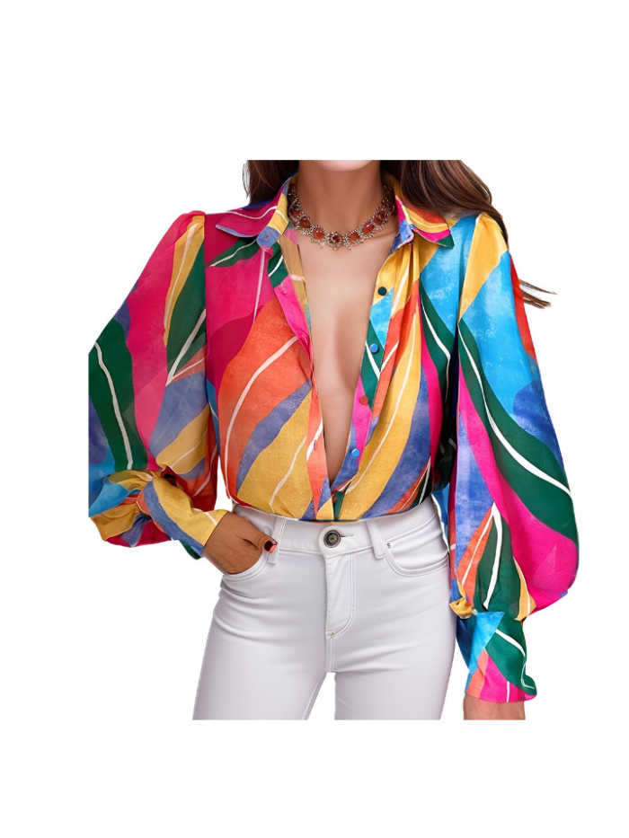 EASTHER Womens Fall Tops Button Down Shirts Print Long Sleeve Blouses for Women Fashion 2023