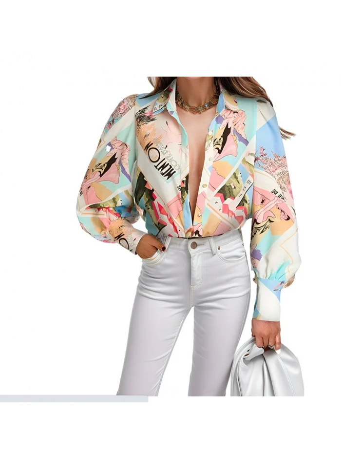 EASTHER Womens Fall Tops Button Down Shirts Print Long Sleeve Blouses for Women Fashion 2023