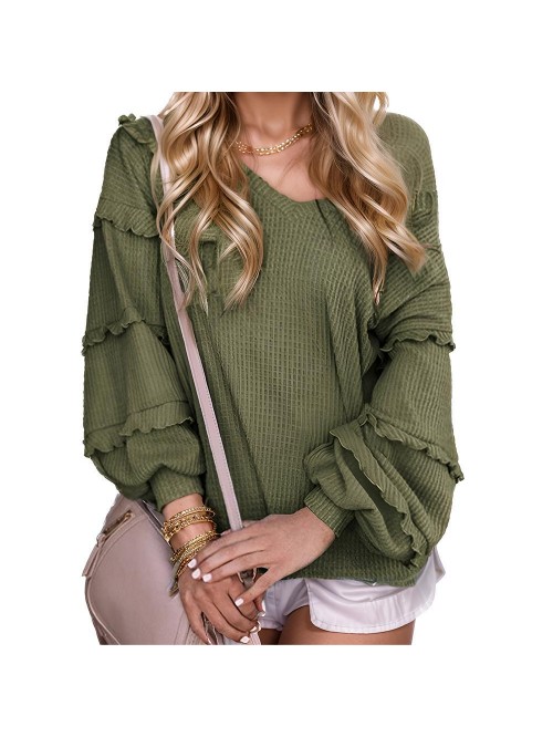 EASTHER Womens Tops Fall Casual Lace Long Sleeve C...