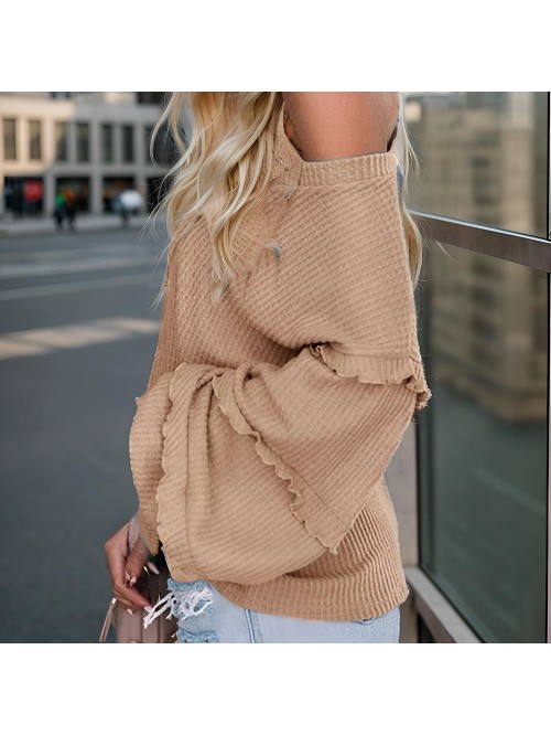 EASTHER Womens Tops Fall Casual Lace Long Sleeve C...