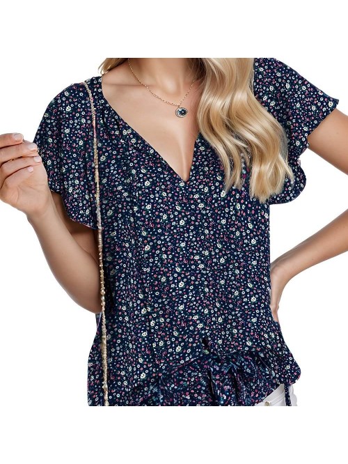 EASTHER Women's Blouses Floral Print V Neck Ruffle...