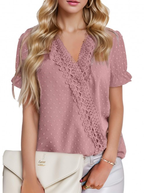 EASTHER Chiffon Blouses for Women Puff Short Sleev...