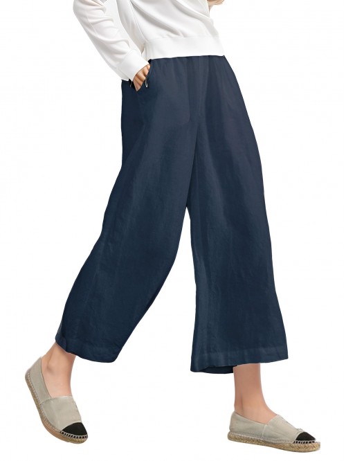 EASTHER Womens Casual Loose Elastic Waist Cotton T...