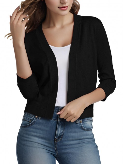 EASTHER Women's 3/4 Sleeve Cropped Cardigans Sweat...