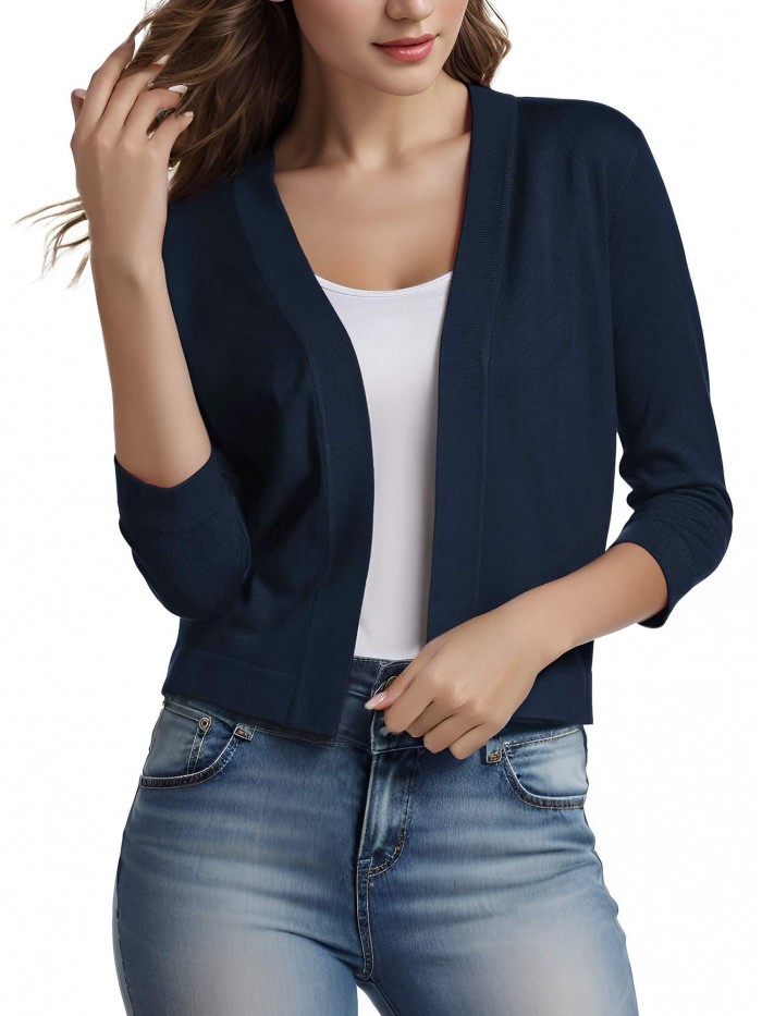 EASTHER Women's 3/4 Sleeve Cropped Cardigans Sweater Jackets Elegant light weight Open Front Short Shrugs for Dresses