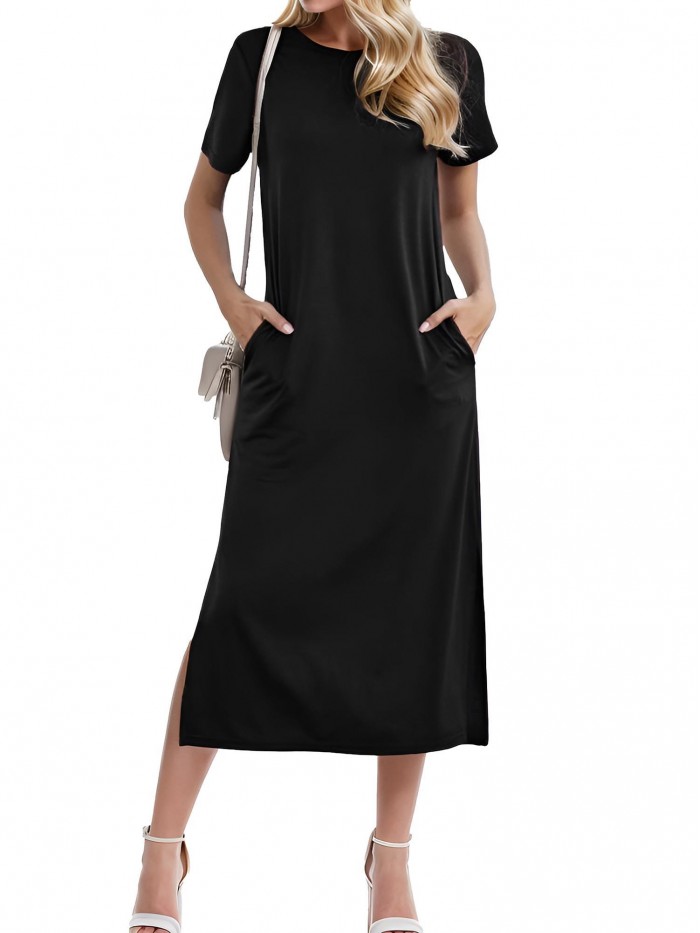 EASTHER Womens Summer Dresses Casual Short Sleeve Maxi Dress Tie Dye Print T Shirt Dresses with Pockets