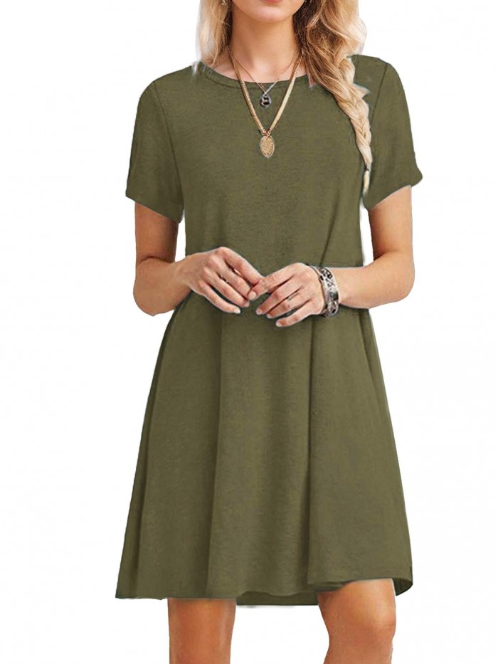 EASTHER Womens Summer Dresses Casual Beach Swing Short Sleeve T-Shirt Dress