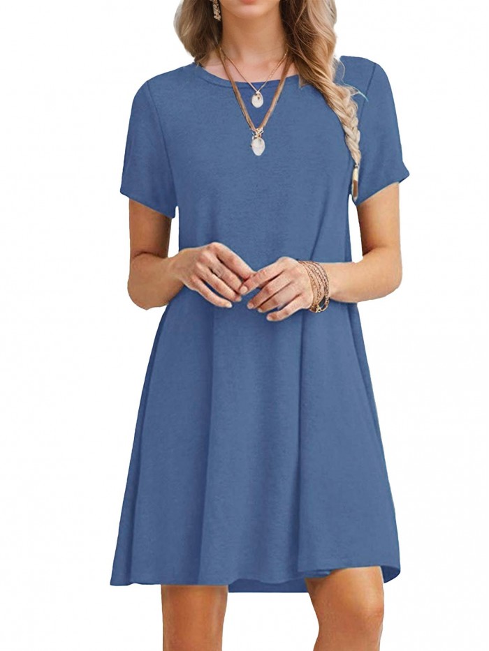 EASTHER Womens Summer Dresses Casual Beach Swing Short Sleeve T-Shirt Dress