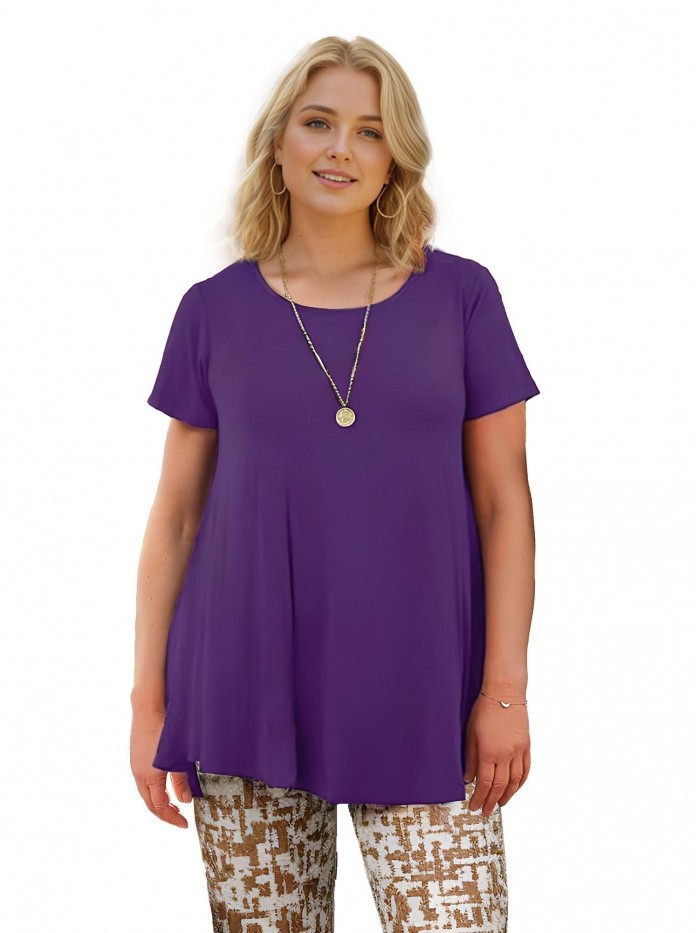EASTHER Womens Plus Size Tops Short Sleeve Summer Shirts Tunic Tops to Wear with Leggings