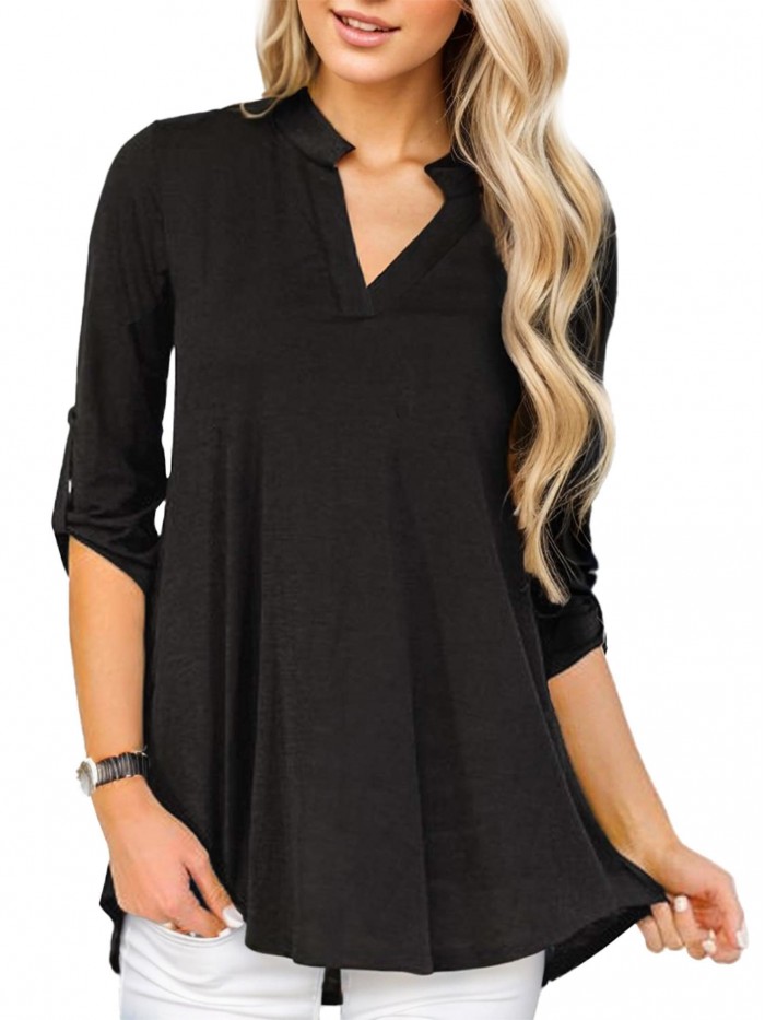 EASTHER 3/4 Sleeve Tops for Women Plus Size V Neck Tunic Tops Casual Floral Blouses Shirt