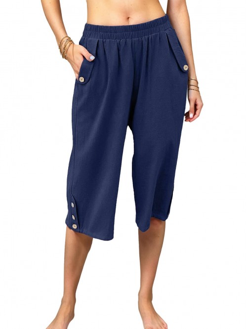 EASTHER Womens Capri Pants Casual Cropped Elastic ...