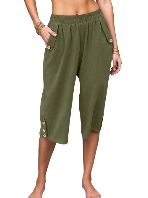 EASTHER Womens Capri Pants Casual Cropped Elastic ...